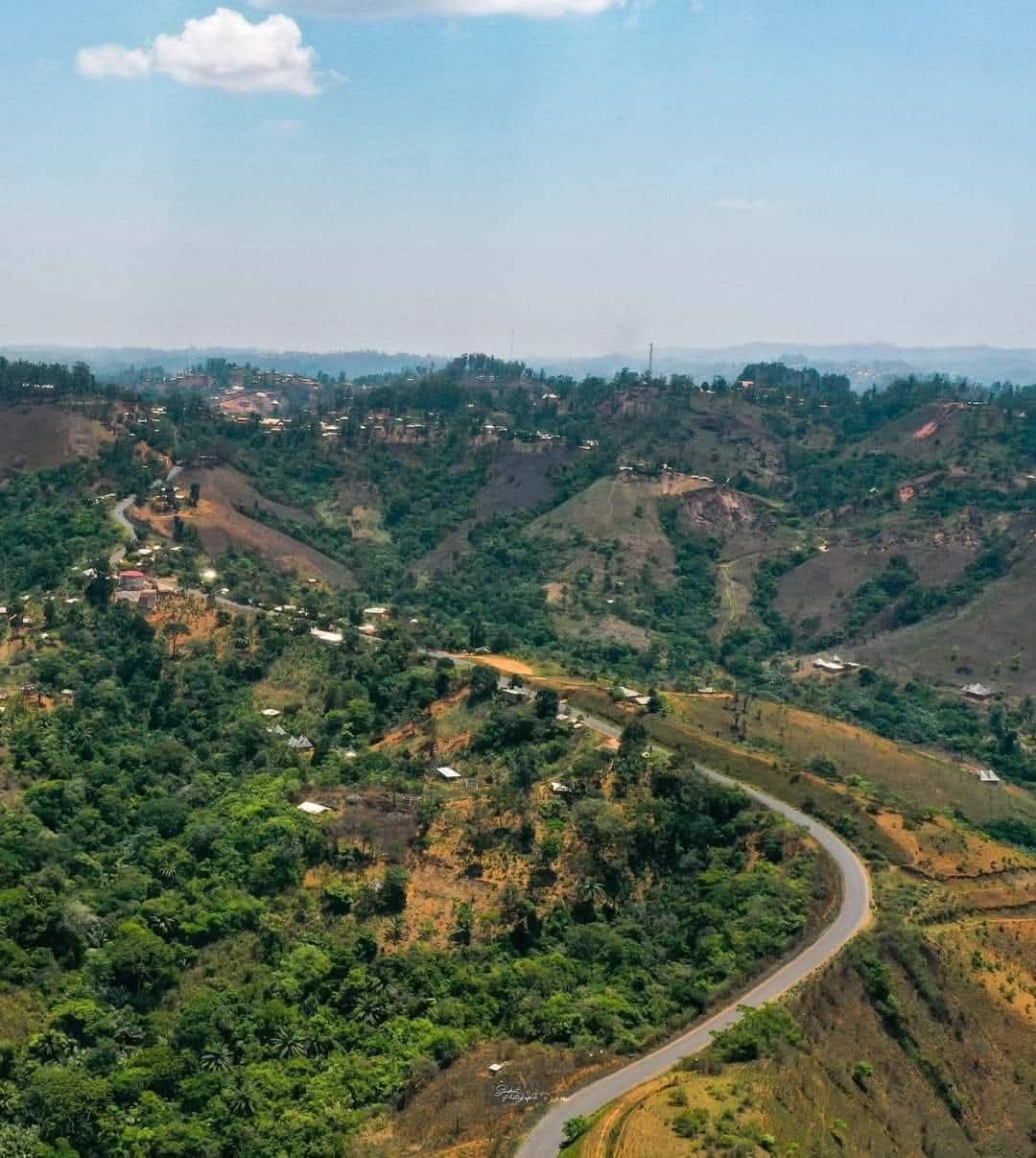 Aerial view of the Hauts-Plateaux region of western Cameroon.